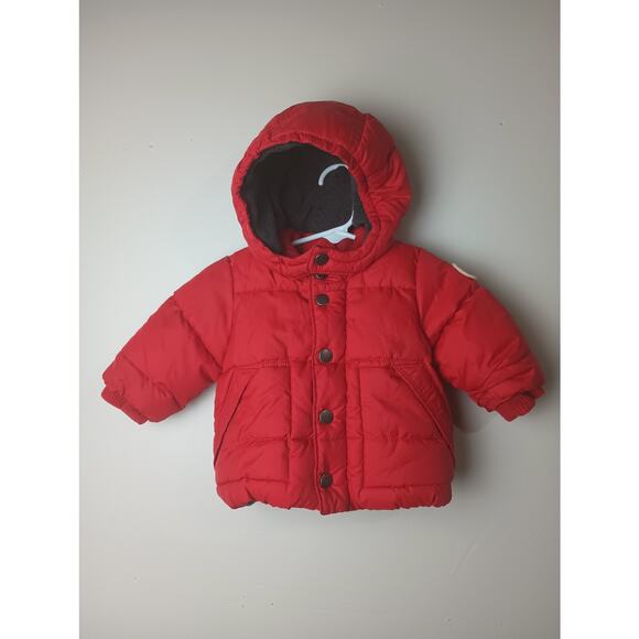 Baby Gap Red Puffer Jacket Coat Infant Size 0-6 Months Full Zip Fleece lined - Picture 1 of 7